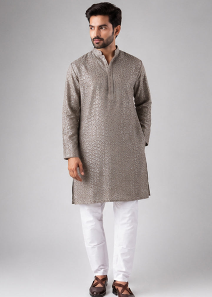 Granite Grey Rayon Kurta with Ornamental Embroidery