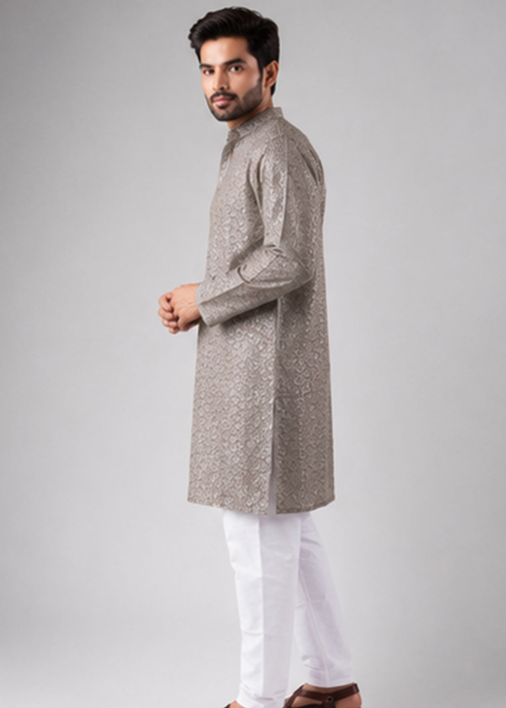 Granite Grey Rayon Kurta with Ornamental Embroidery