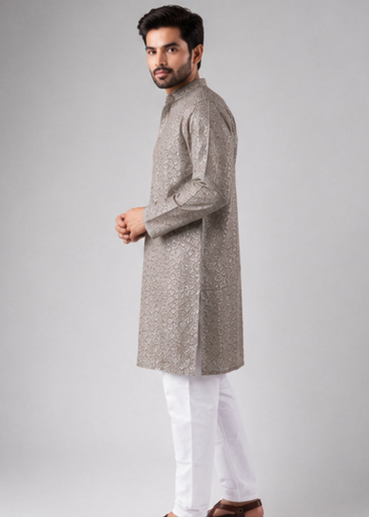 Granite Grey Rayon Kurta with Ornamental Embroidery