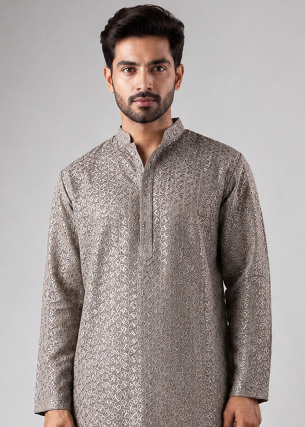 Granite Grey Rayon Kurta with Ornamental Embroidery