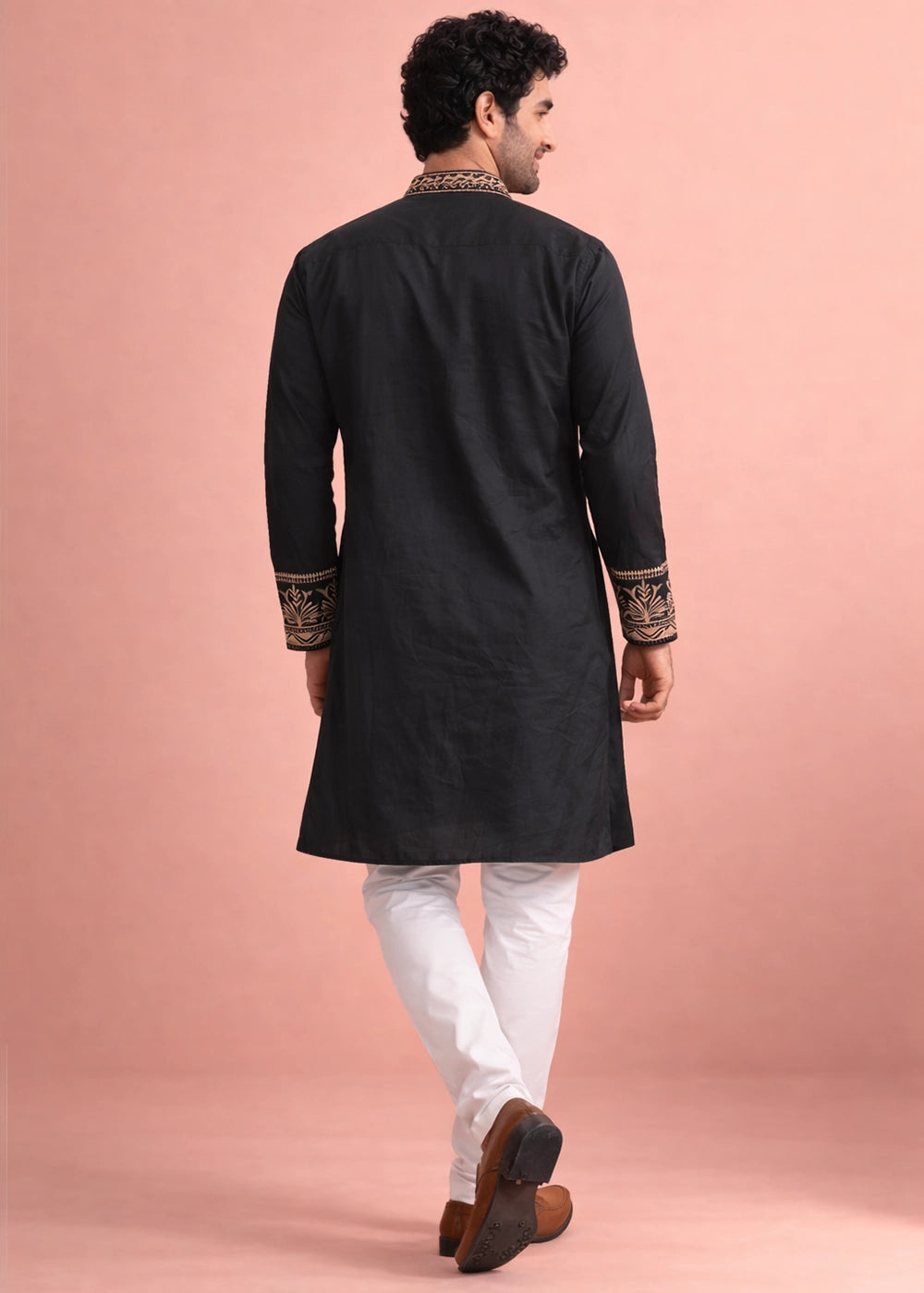 Onyx Black Silk Kurta Pyjama Set with Handcrafted Thread Work