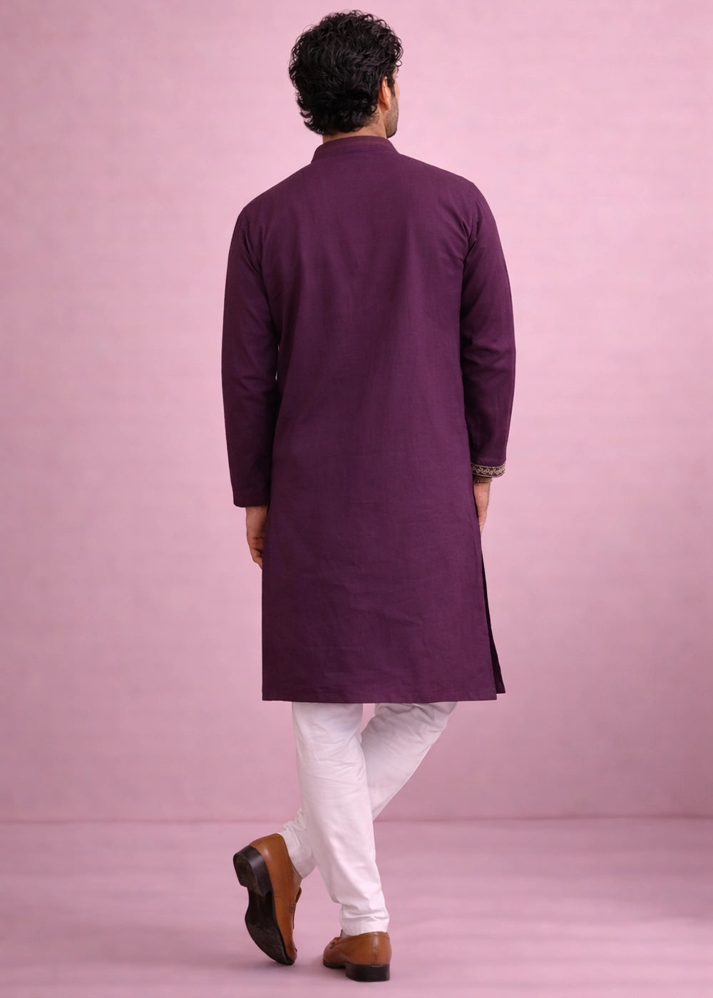 Amaranth Purple Silk Kurta Pyjama Set with Handcrafted Thread Work