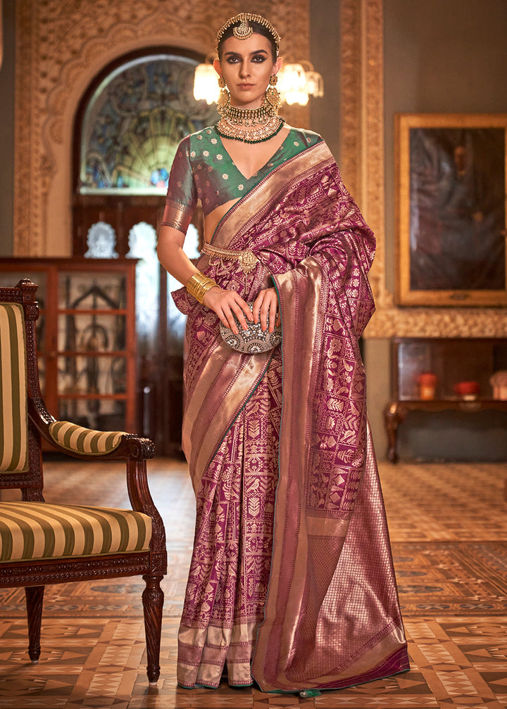 Fandango Purple Woven Banarasi Silk Saree with Glossy Aqua Hue