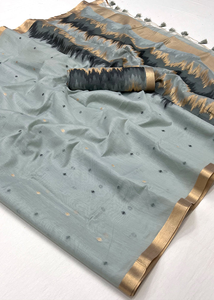 Pewter Grey Linen Silk Saree with Intricate Handloom Craftsmanship