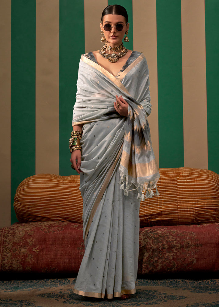 Pewter Grey Linen Silk Saree with Intricate Handloom Craftsmanship