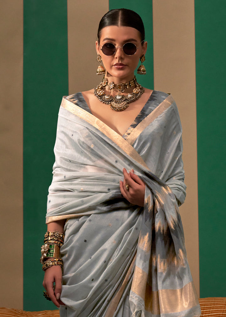 Pewter Grey Linen Silk Saree with Intricate Handloom Craftsmanship