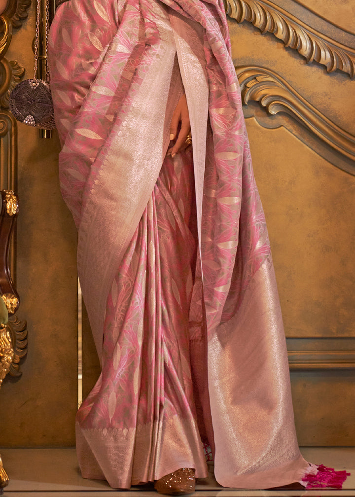 Shades Of Pink Handloom Satin Silk Saree Featuring Buttis All Over