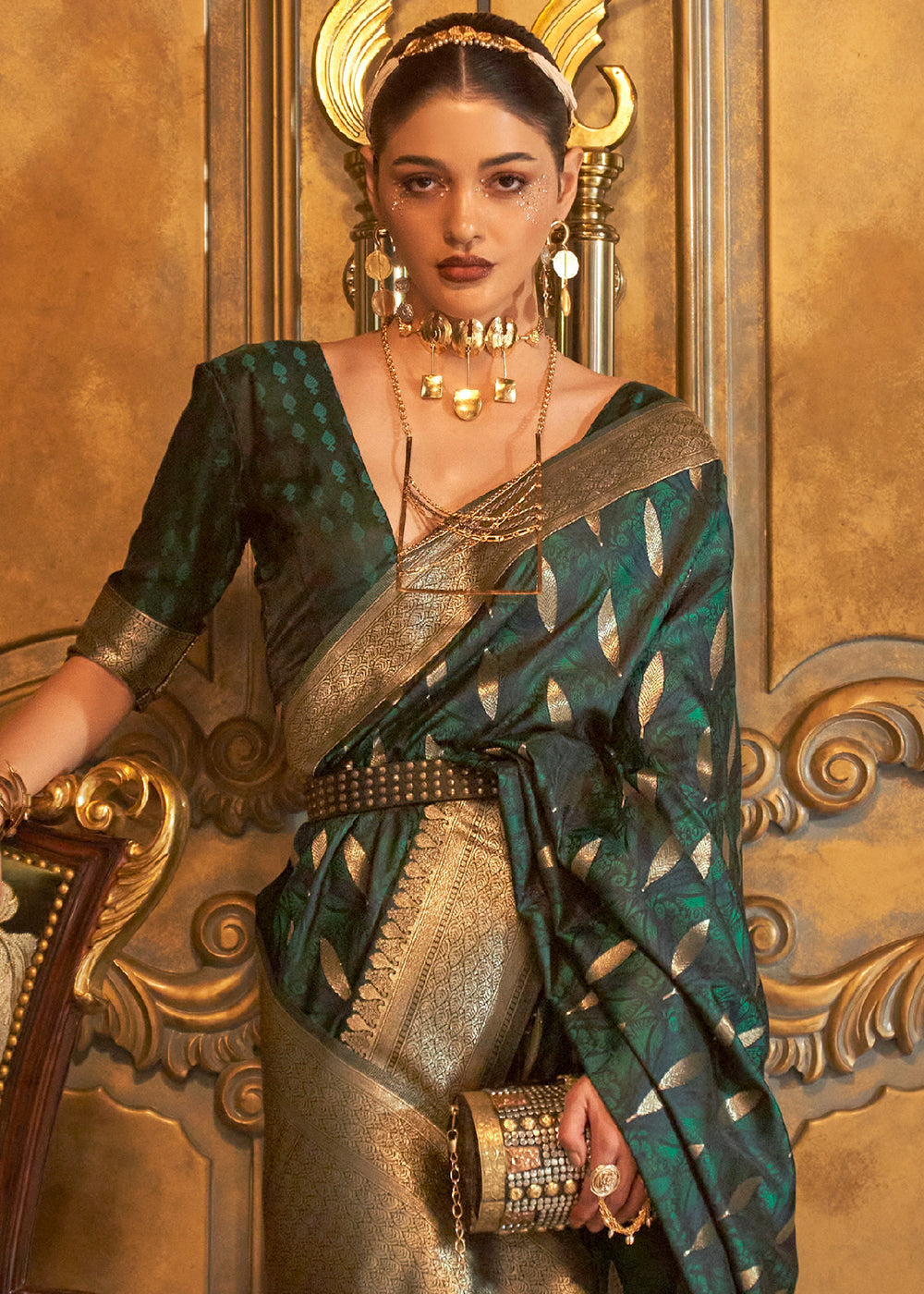 Turtle Green Handloom Satin Silk Saree Featuring Buttis All Over