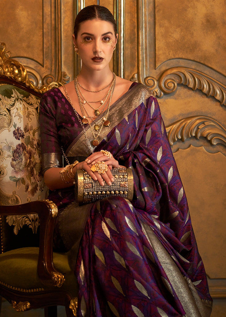 Grape Purple Handloom Satin Silk Saree Featuring Buttis All Over