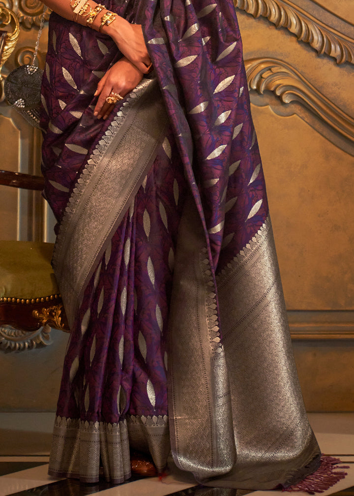 Grape Purple Handloom Satin Silk Saree Featuring Buttis All Over