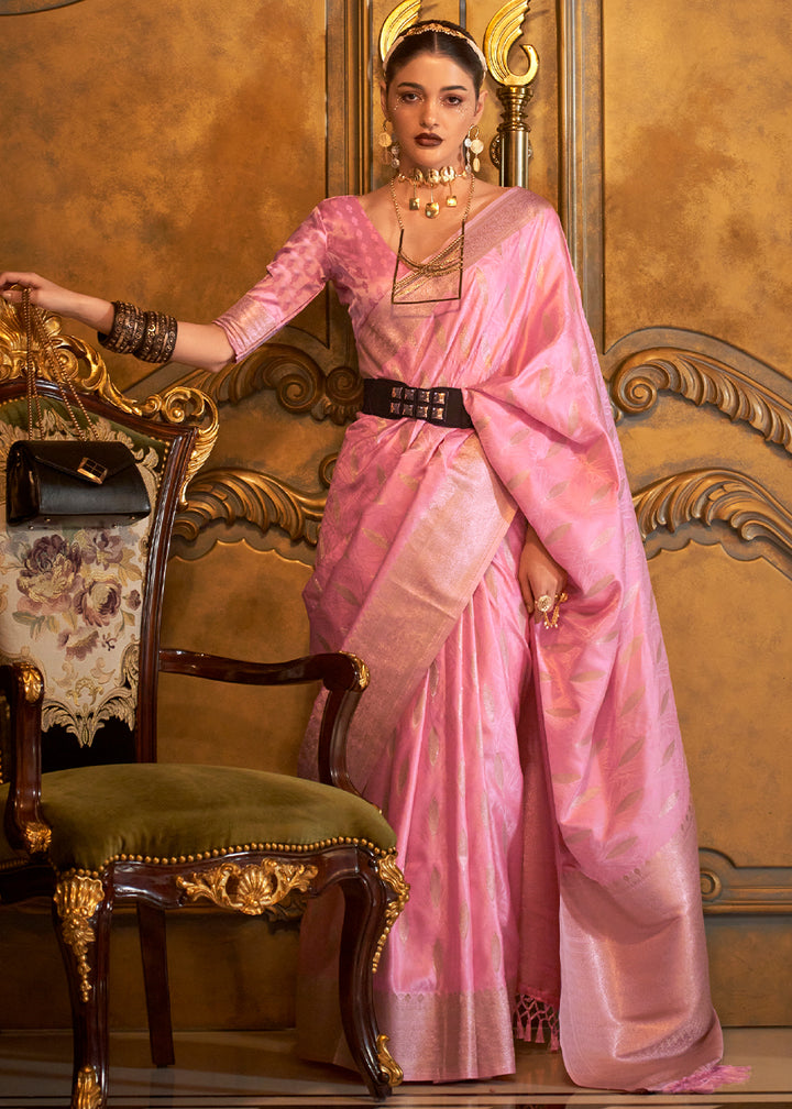 Neon Pink Handloom Satin Silk Saree Featuring Buttis All Over