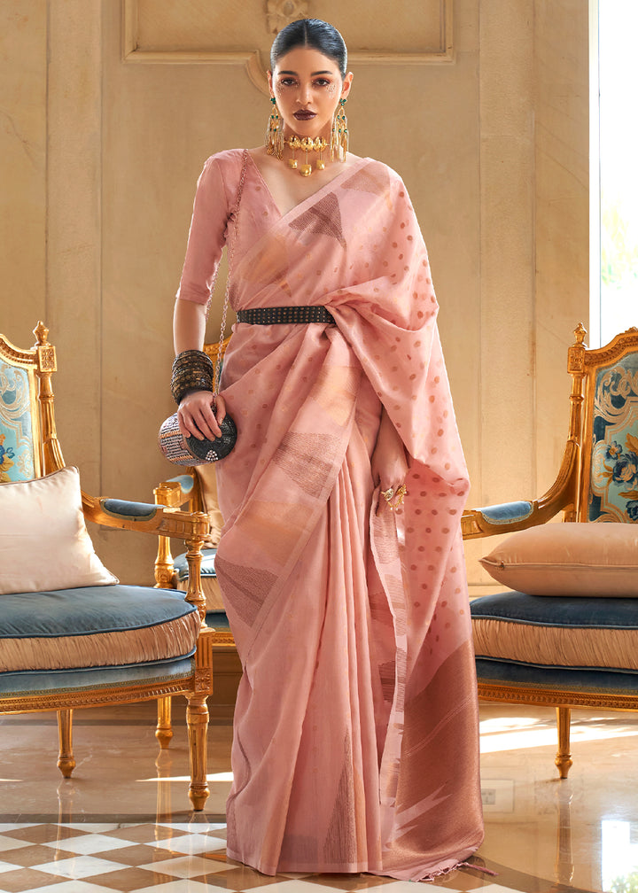 Tea Rose Pink Zari Tissue Silk Saree Handcrafted to Perfection