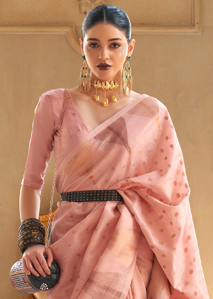 Tea Rose Pink Zari Tissue Silk Saree Handcrafted to Perfection