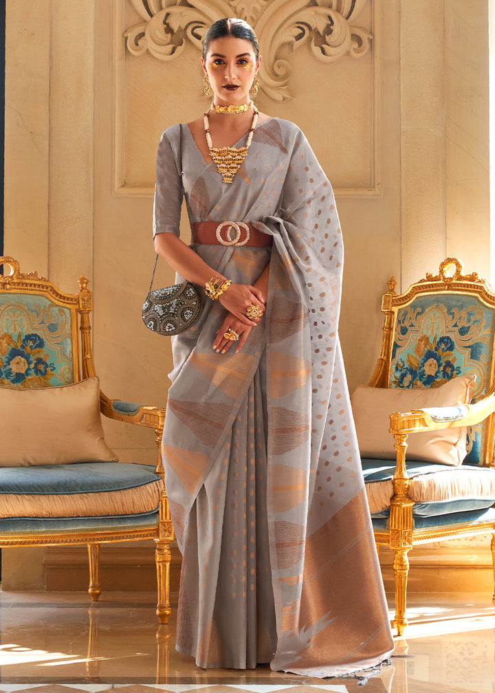 Seal Grey Zari Tissue Silk Saree Handcrafted to Perfection