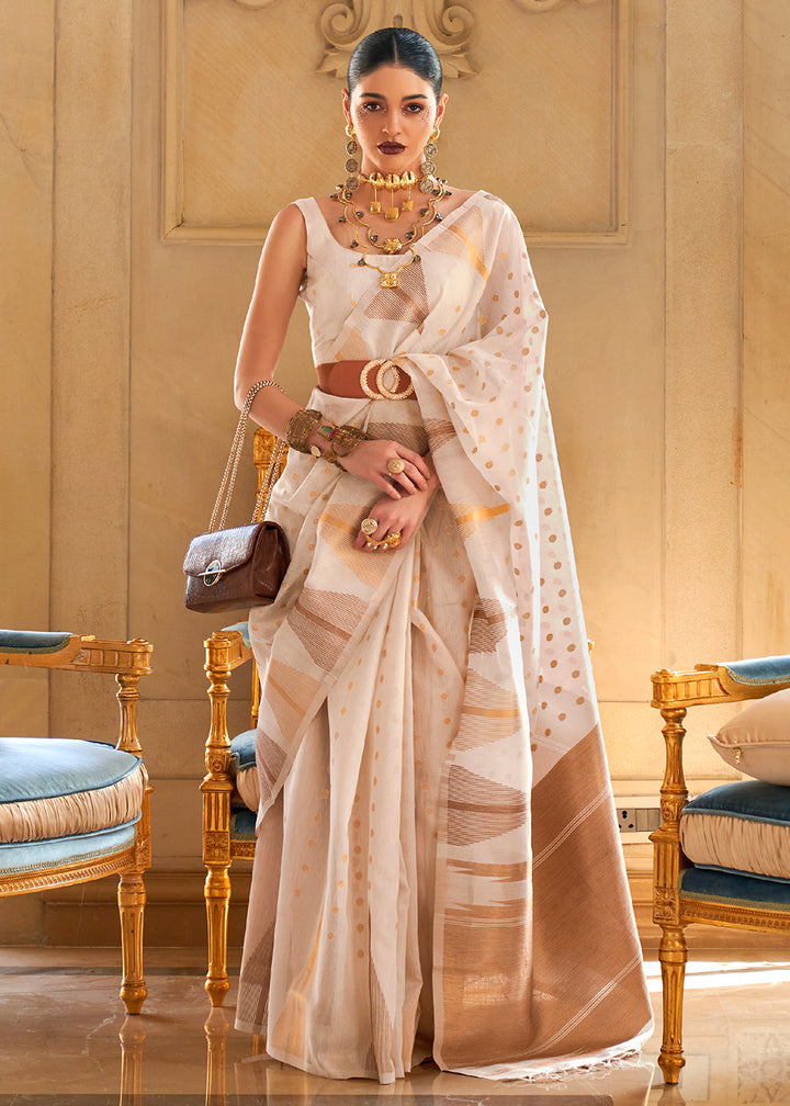 Pearl White Zari Tissue Silk Saree Handcrafted to Perfection