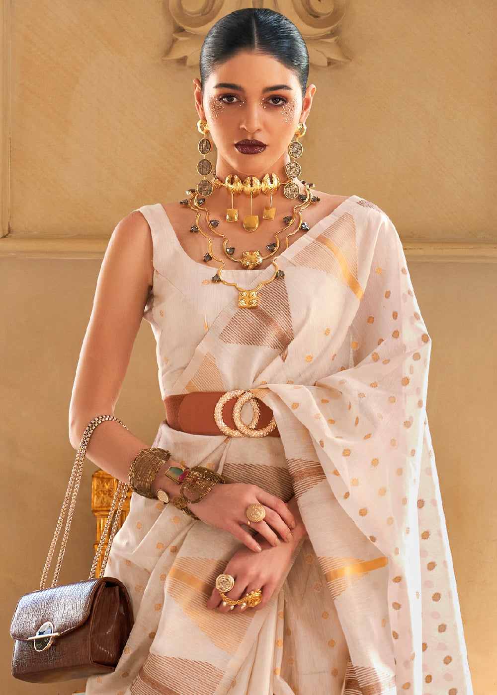 Pearl White Zari Tissue Silk Saree Handcrafted to Perfection