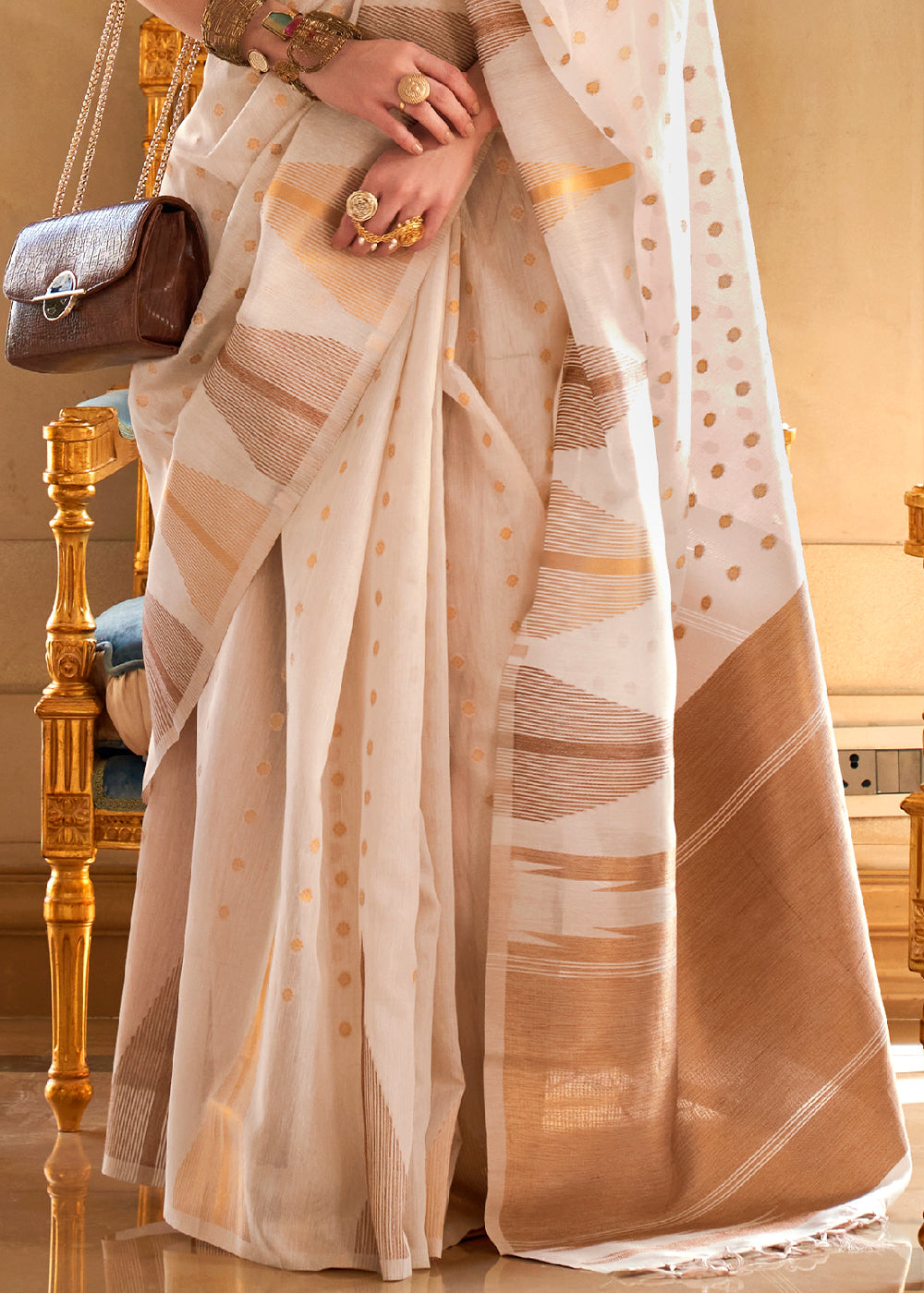 Pearl White Zari Tissue Silk Saree Handcrafted to Perfection