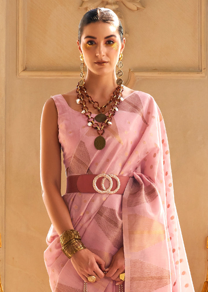 Taffy Pink Zari Tissue Silk Saree Handcrafted to Perfection