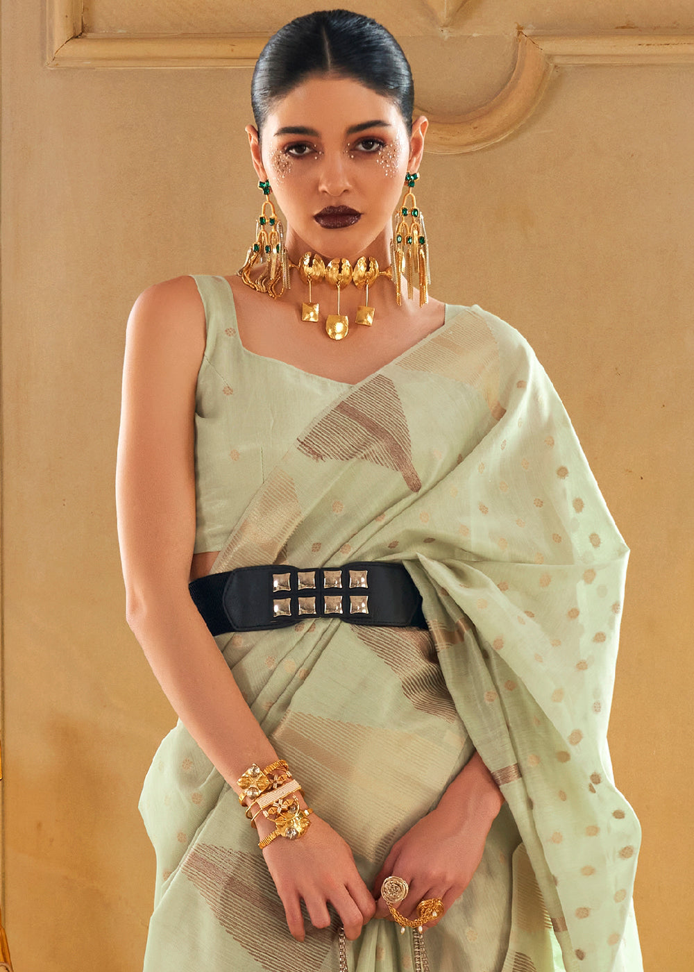 Light Green Zari Tissue Silk Saree Handcrafted to Perfection