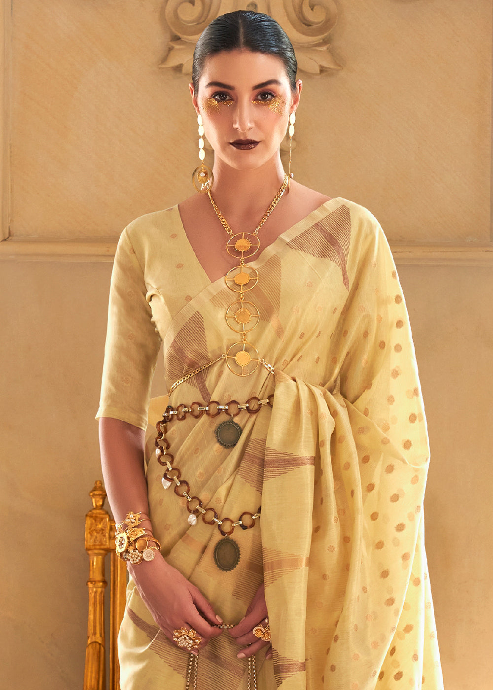 Blonde Yellow Zari Tissue Silk Saree Handcrafted to Perfection