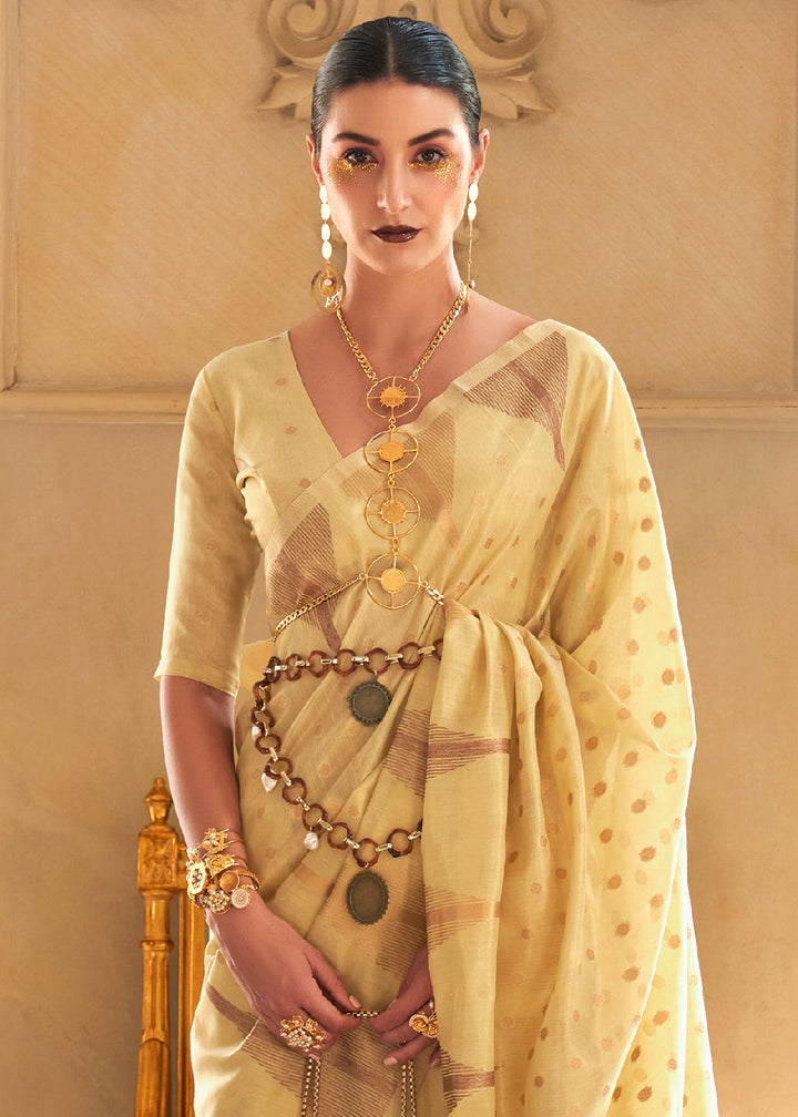 Blonde Yellow Zari Tissue Silk Saree Handcrafted to Perfection