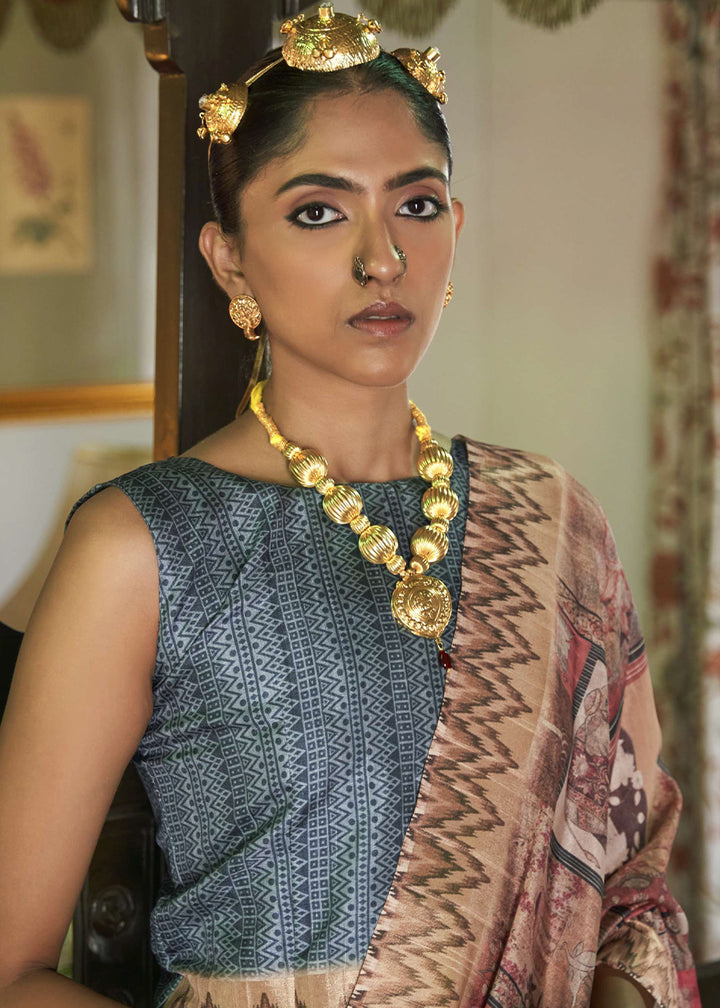 Shades Of Blue & Brown Designer Silk Saree