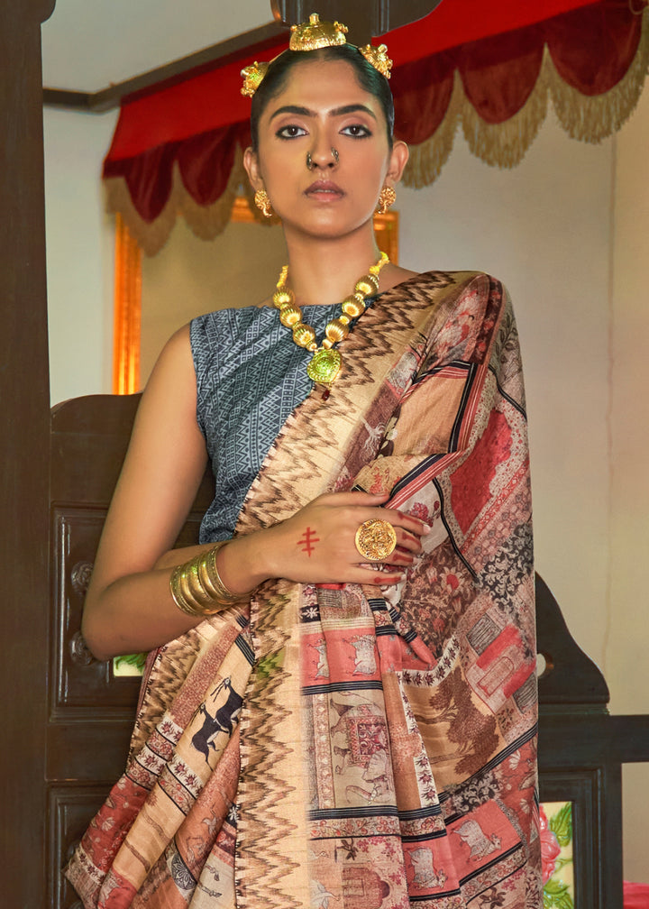 Shades Of Blue & Brown Designer Silk Saree