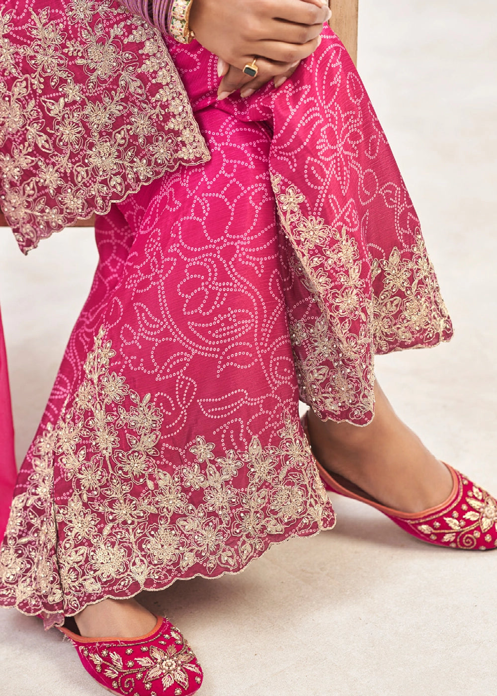 Graceful Shaded Pink Embroidered Palazzo Suit in Flowing Chinon Silk