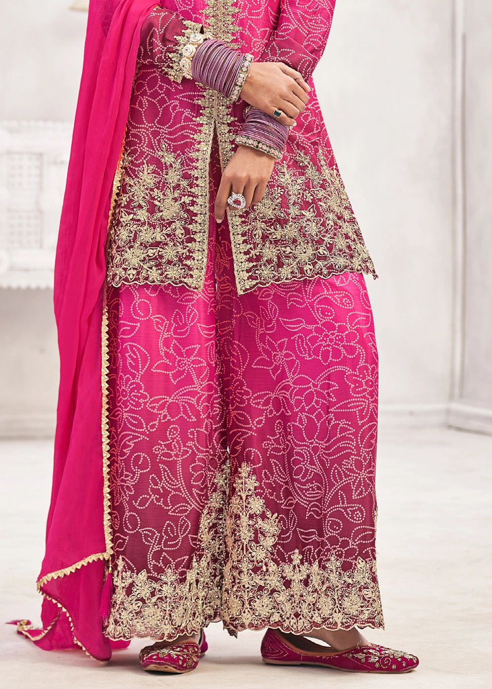 Graceful Shaded Pink Embroidered Palazzo Suit in Flowing Chinon Silk