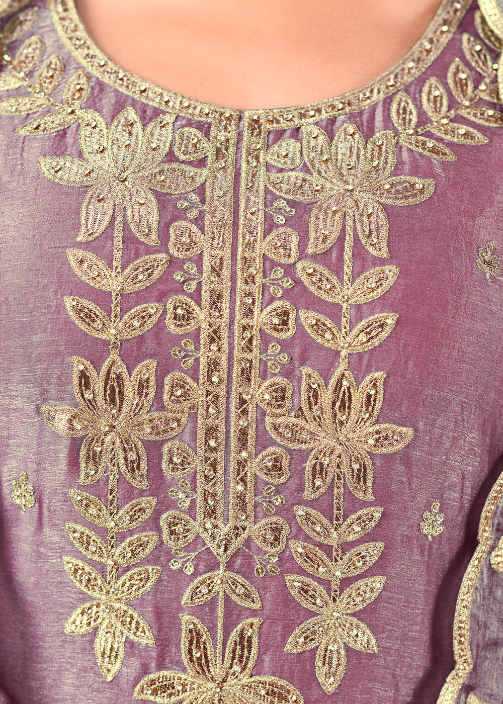 Orchid Mauve Purple Silk Palazzo Suit Set with Gota & Zarkan Work