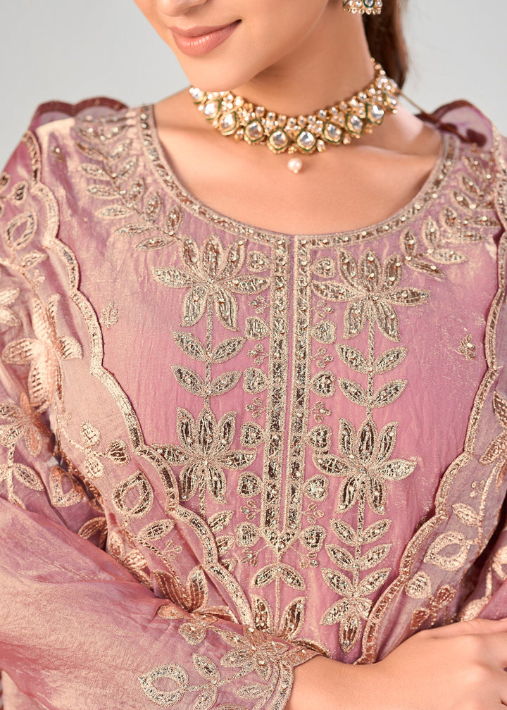 Rose Pink Silk Palazzo Suit Set with Gota & Zarkan Work