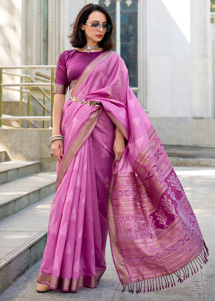 Onion Purple Handwoven Ikkat Silk Saree – Traditional Craftsmanship