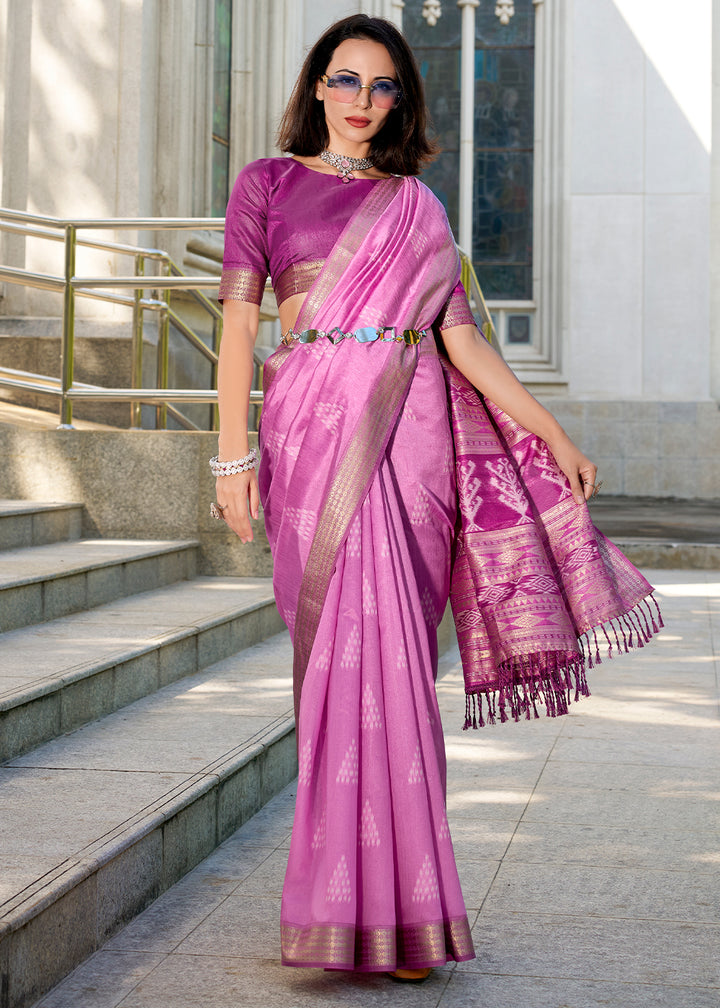 Onion Purple Handwoven Ikkat Silk Saree – Traditional Craftsmanship