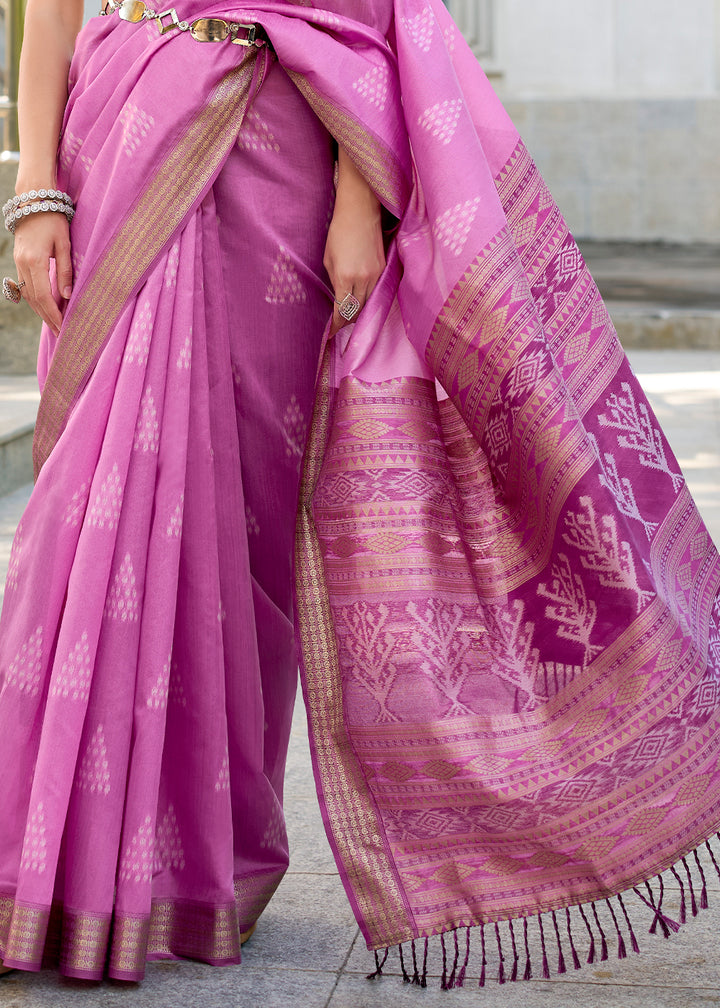 Onion Purple Handwoven Ikkat Silk Saree – Traditional Craftsmanship