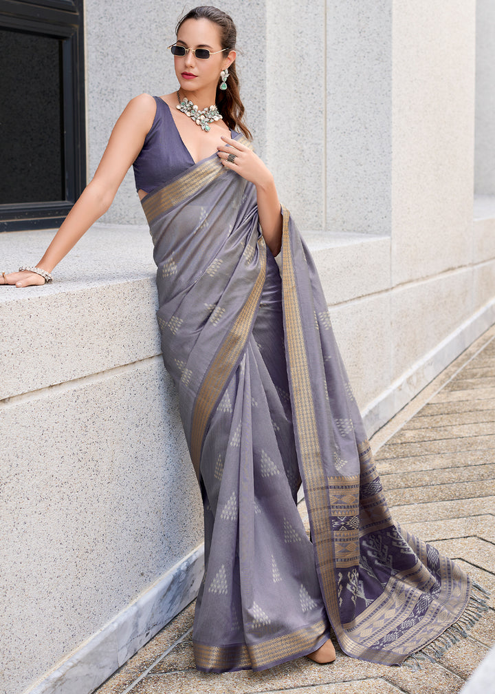 Flint Grey Handwoven Ikkat Silk Saree – Traditional Craftsmanship