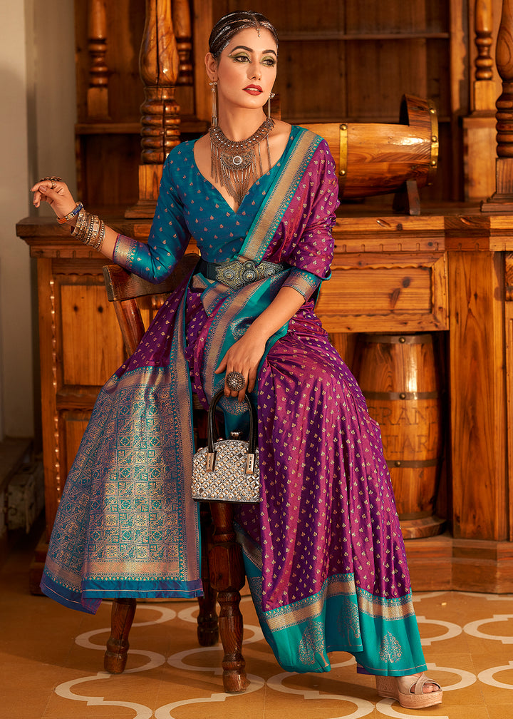 Cardinal Purple Soft Banarasi Paithani Silk Saree Enhanced with Copper Zari & Contrast Pallu