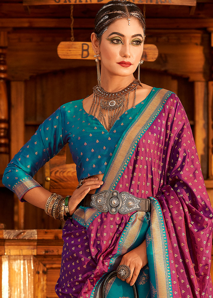 Cardinal Purple Soft Banarasi Paithani Silk Saree Enhanced with Copper Zari & Contrast Pallu