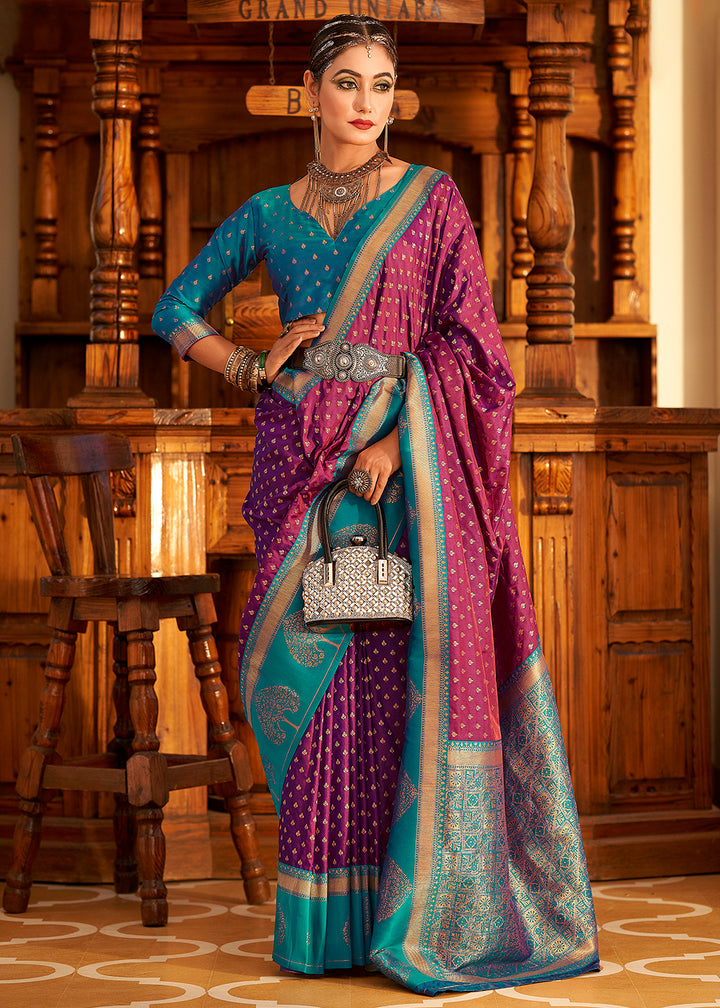 Cardinal Purple Soft Banarasi Paithani Silk Saree Enhanced with Copper Zari & Contrast Pallu