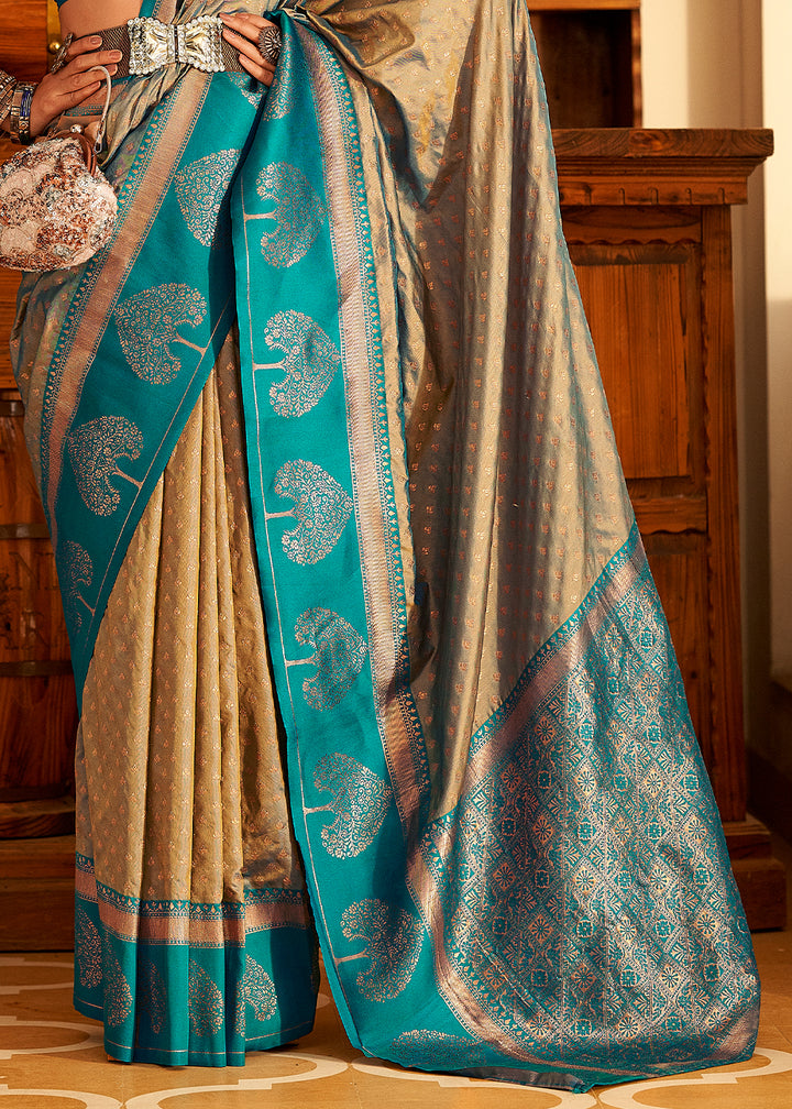 Sand Brown Soft Banarasi Paithani Silk Saree Enhanced with Copper Zari & Contrast Pallu