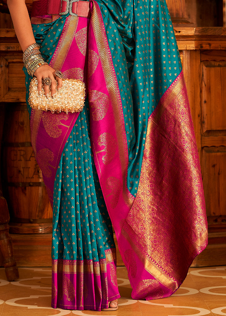 Imperial Blue Soft Banarasi Paithani Silk Saree Enhanced with Copper Zari & Contrast Pallu