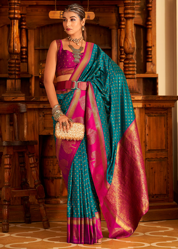 Imperial Blue Soft Banarasi Paithani Silk Saree Enhanced with Copper Zari & Contrast Pallu