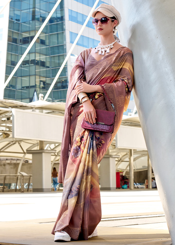 Shades of Purple Pichwai Digital Print Saree in Handloom Modal Silk with Zari Weaving