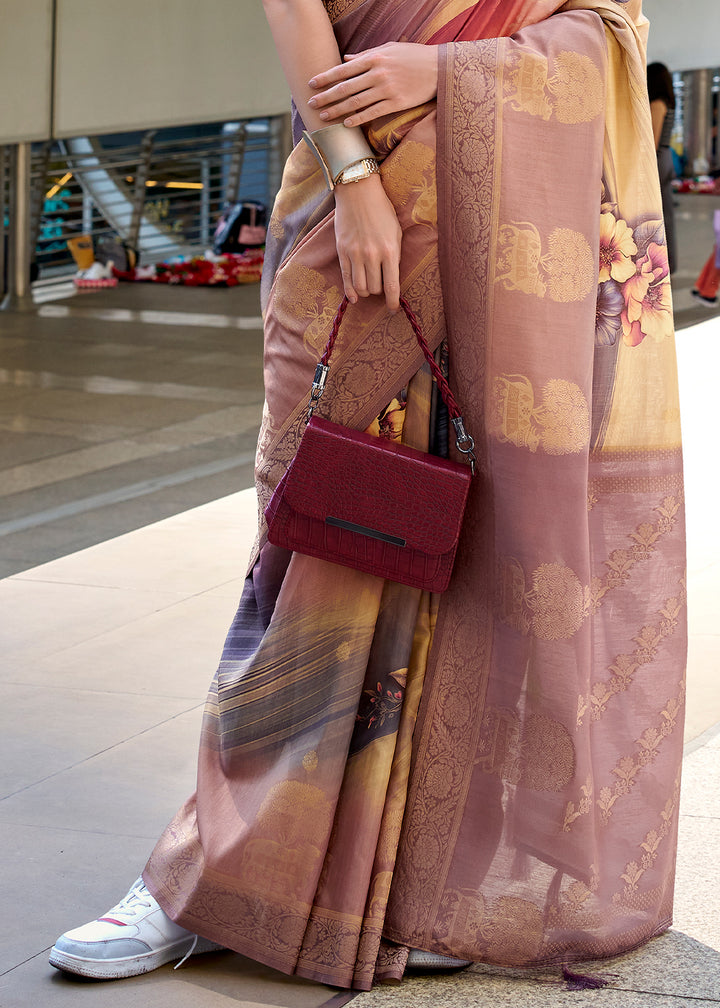 Shades of Purple Pichwai Digital Print Saree in Handloom Modal Silk with Zari Weaving