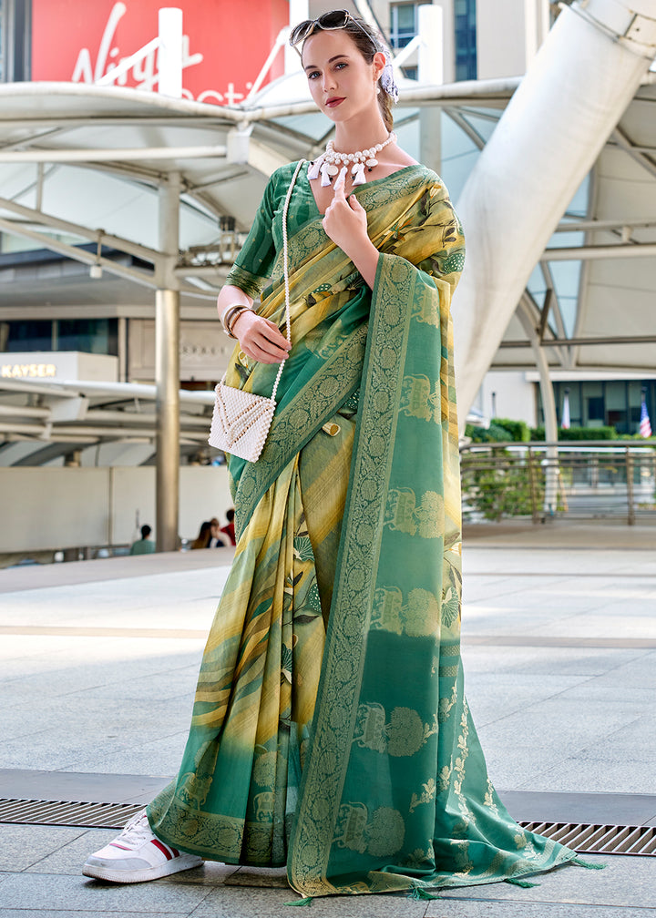 Shades of Green Pichwai Digital Print Saree in Handloom Modal Silk with Zari Weaving