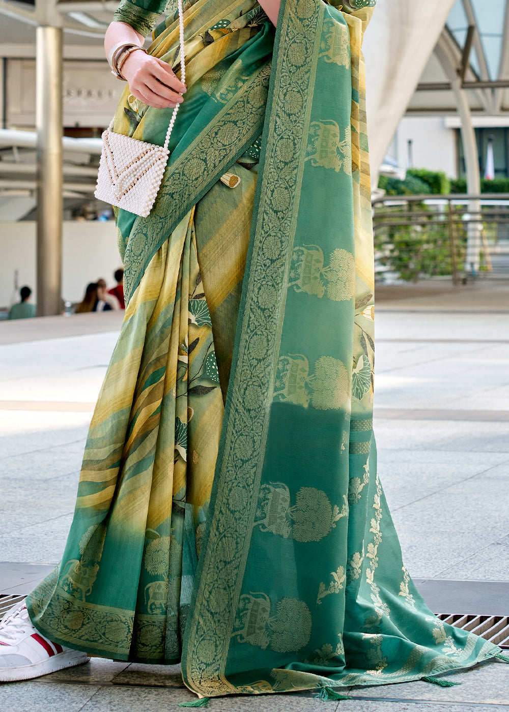 Shades of Green Pichwai Digital Print Saree in Handloom Modal Silk with Zari Weaving