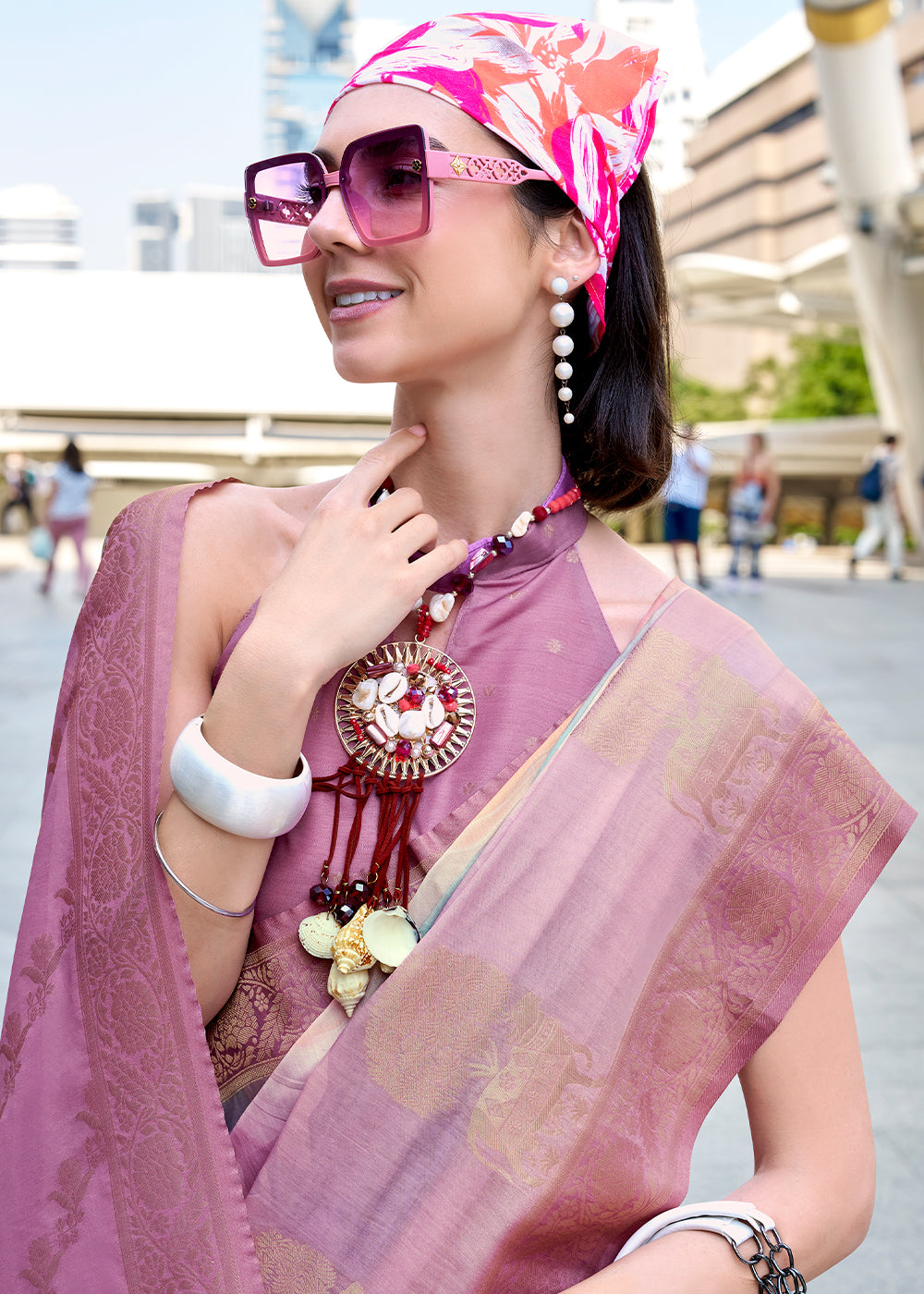 Shades of Purple Pichwai Digital Print Saree in Handloom Modal Silk with Zari Weaving