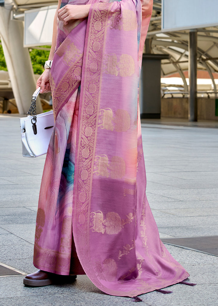 Shades of Purple Pichwai Digital Print Saree in Handloom Modal Silk with Zari Weaving