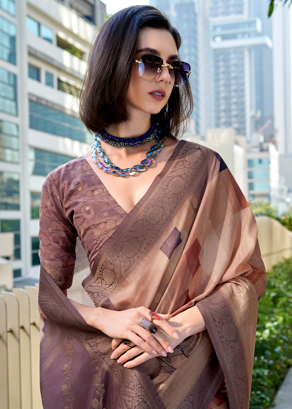 Shades of Brown Pichwai Digital Print Saree in Handloom Modal Silk with Zari Weaving