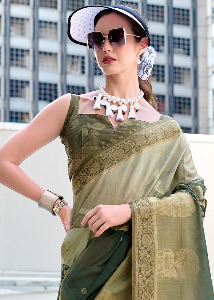 Shades of Green Pichwai Digital Print Saree in Handloom Modal Silk with Zari Weaving