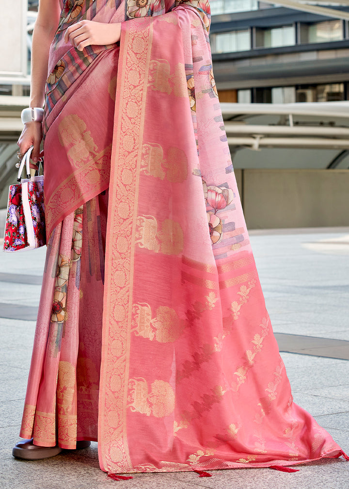 Shades of Purple Pichwai Digital Print Saree in Handloom Modal Silk with Zari Weaving